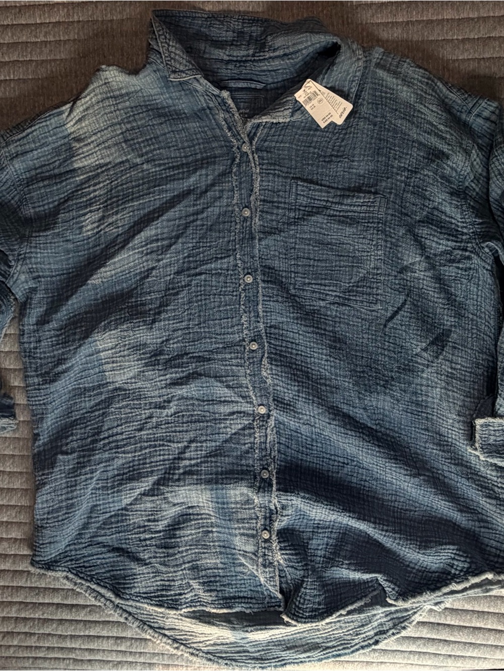 Women Washed Blue Button-Up Shirt